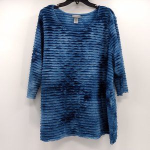 CATHERINES Blouse 1X 18-20W Plus Blue Chinelle‎ Scoop Neck 3/4 Sleeve